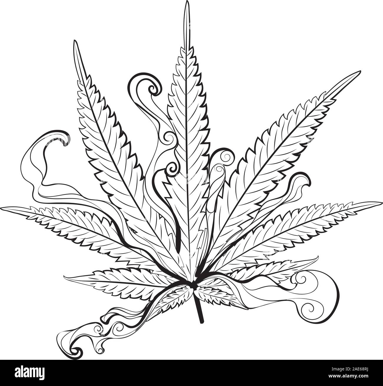 Decorative leaf of marijuana plant in black and white design Stock ...