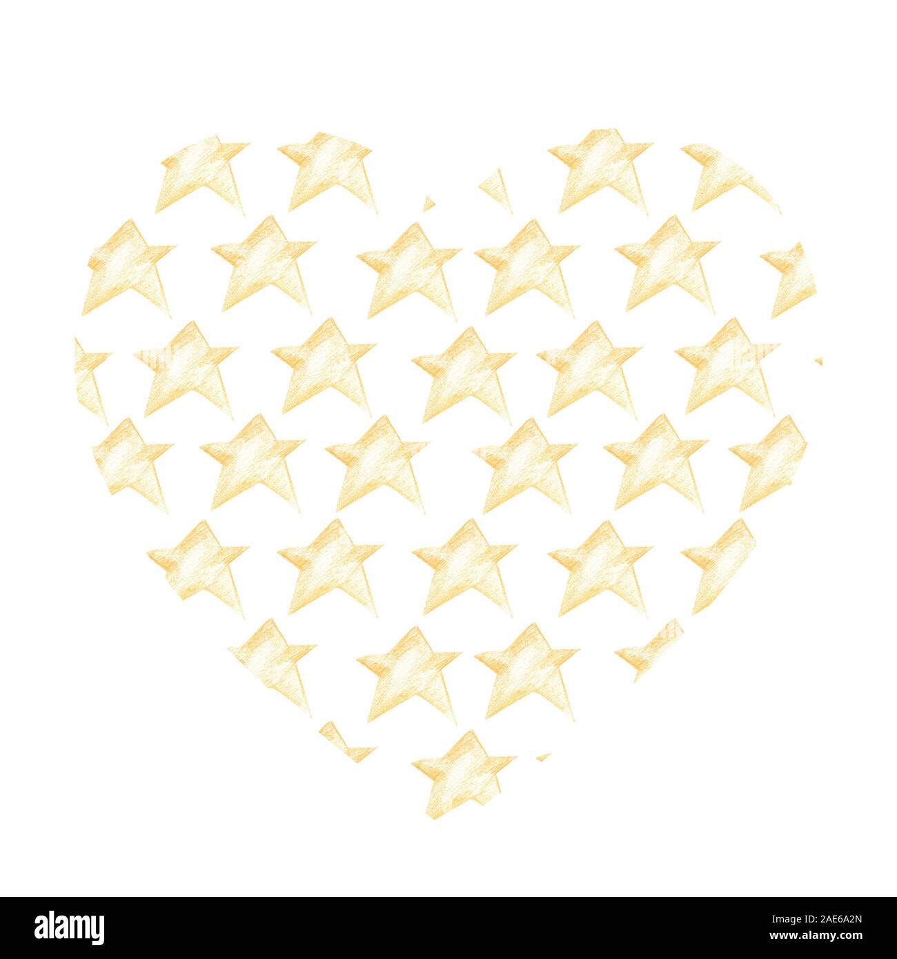 Heart with yellow stars on a white background. Delicate template with