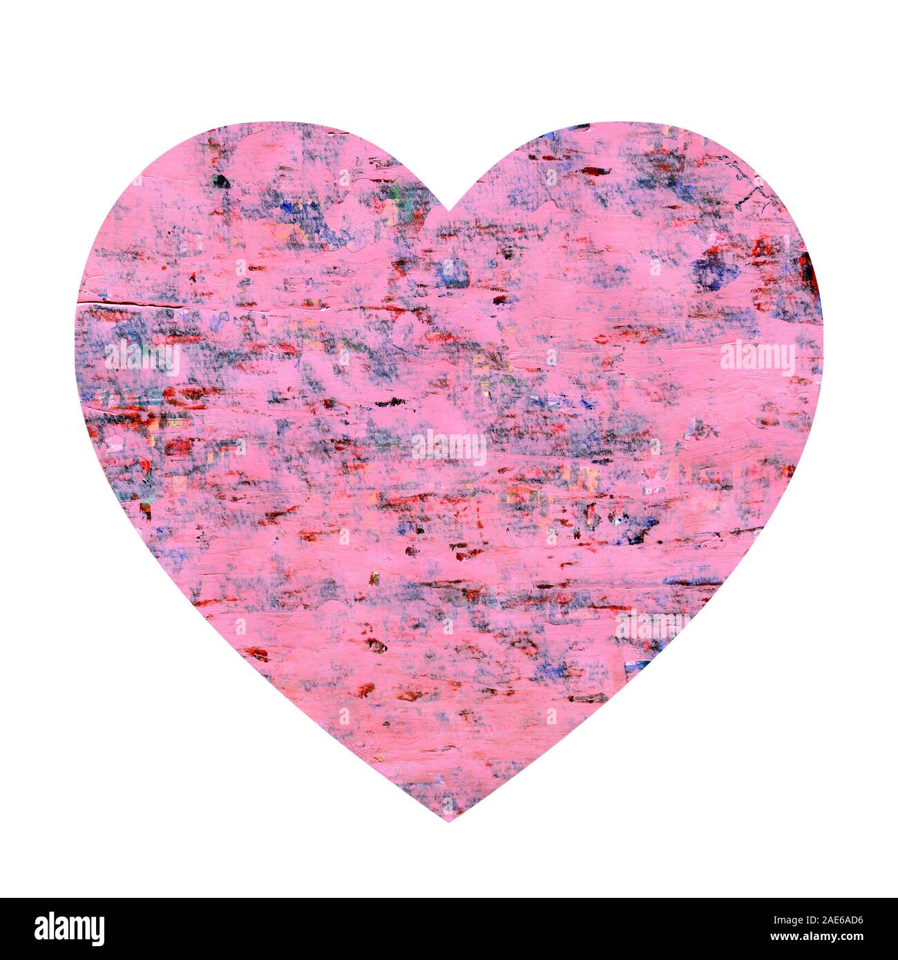Heart with grunge pink background. Abstract texture with scratches, dots, wavy lines with green, yellow and blue for wedding design, for Valentine's D Stock Photo