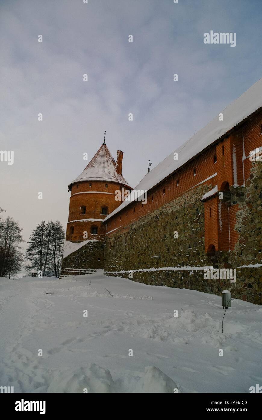 Medieval castle in Trakai, winter landscape, Vilnius County, Lithuania Stock Photo