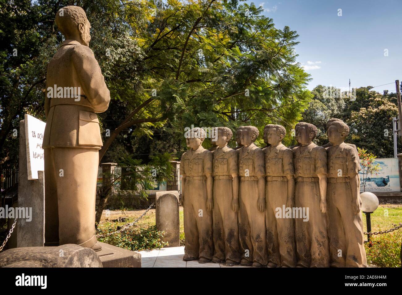 Ethiopia, Addus Ababa, National Museum of Ethiopia, statue of Emperor Haile Selassie, giving directions to 12 students at end of monarchial regime, fo Stock Photo