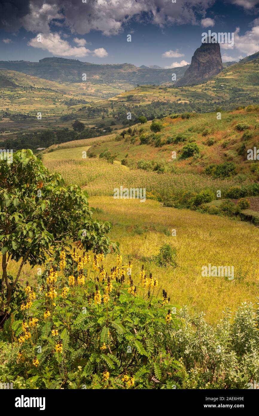 Ethiopia, Amhara Region, Gazara, volcanic agricultural landscape beside A3 Bahir Dar to Gondar road Stock Photo