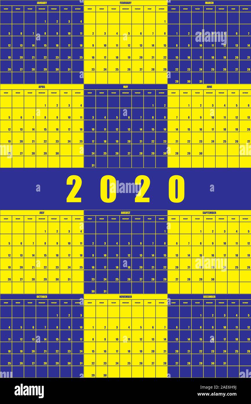 2020 Annual Planner Calendar big impact editable space blue yellow game  background Stock Vector