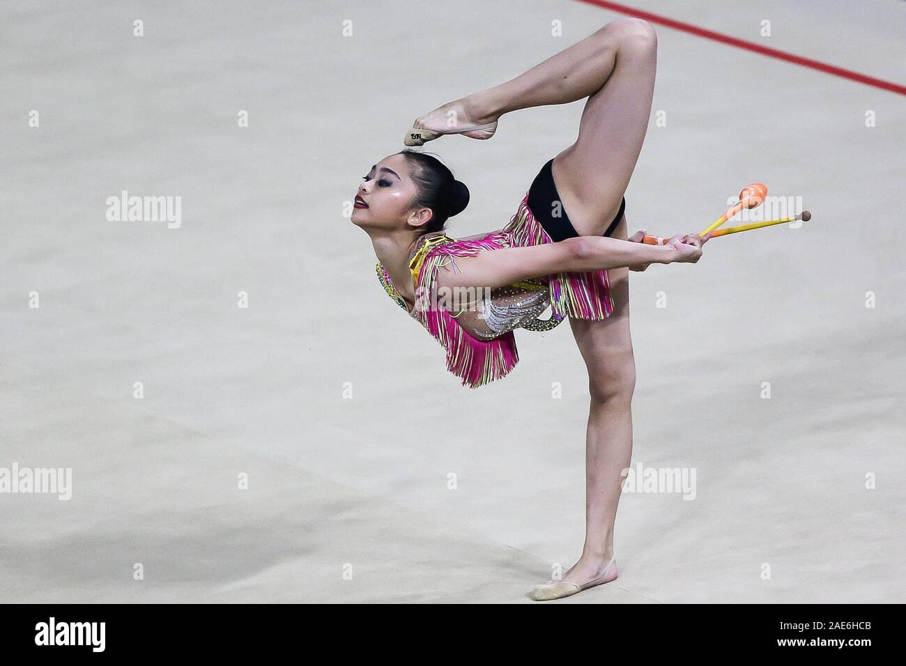 Pasay City, Philippines. 7th Dec, 2019. Izzah Amzan of Malaysia performs  during the women's rhythmic gymnastics clubs finals at the SEA Games 2019  in Manila, the Philippines, Dec. 7, 2019. Credit: Rouelle