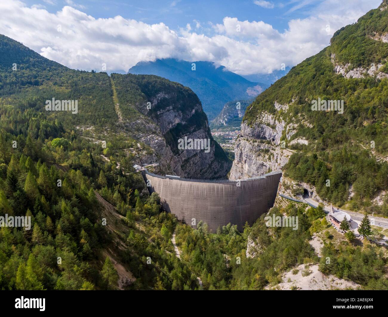 Aerial view of Vajont Dam in Italy Stock Photo