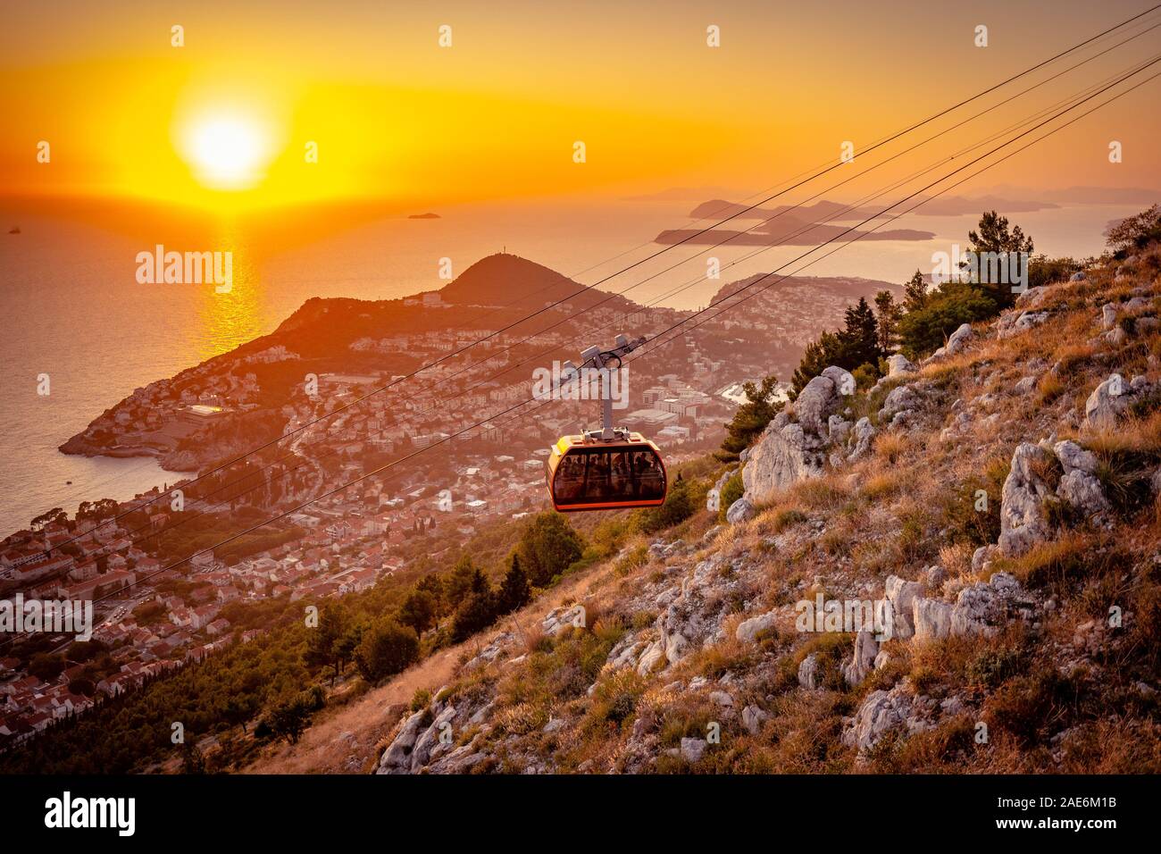Dubrovnik Cable Car at sunset Stock Photo Alamy
