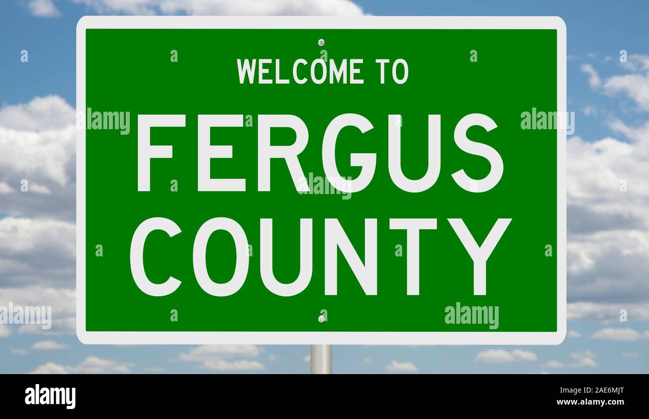 Fergus Sign Rendering of a 3d green highway sign for Fergus County Stock Photo - Alamy