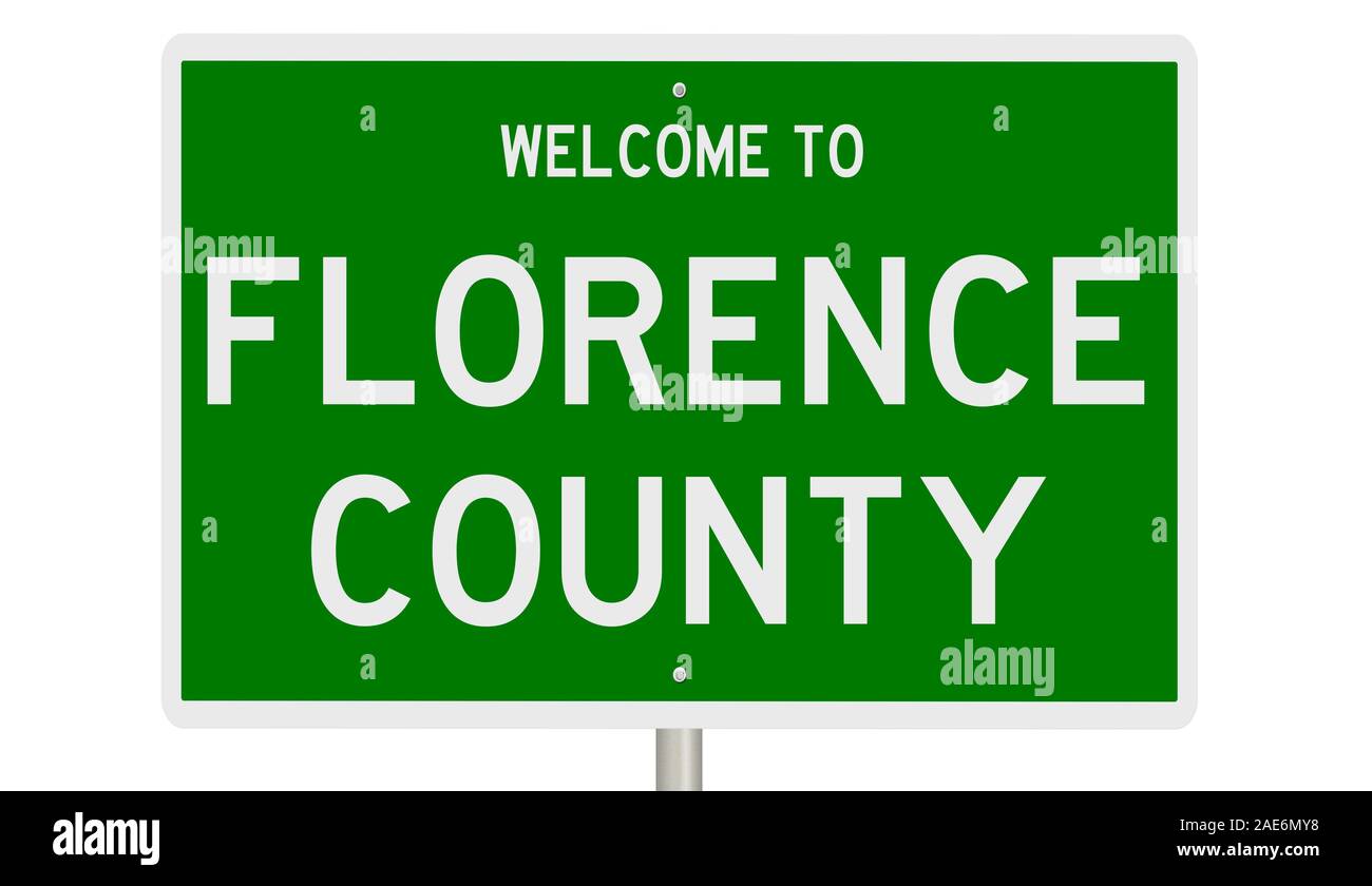 Rendering of a 3d green highway sign for Florence County Stock Photo