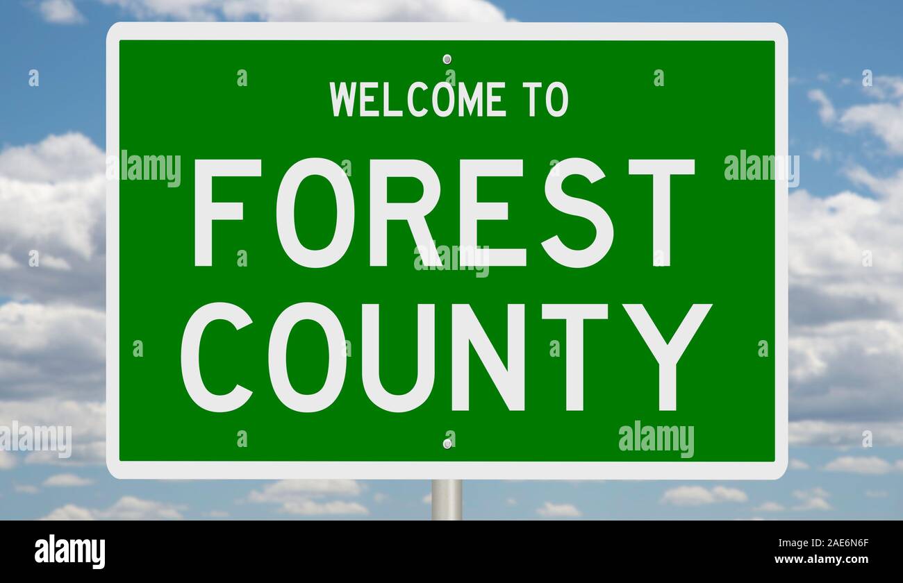 Rendering of a 3d green highway sign for Forest County Stock Photo Alamy