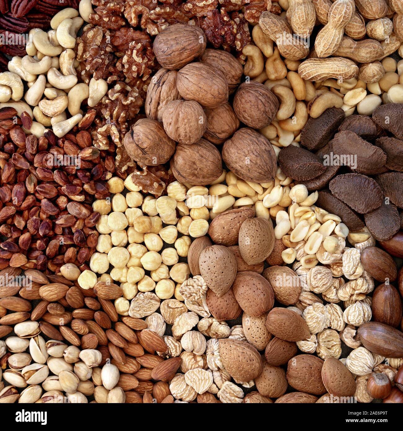 Healthy dried nut selection. Health food high in protein, omega 3