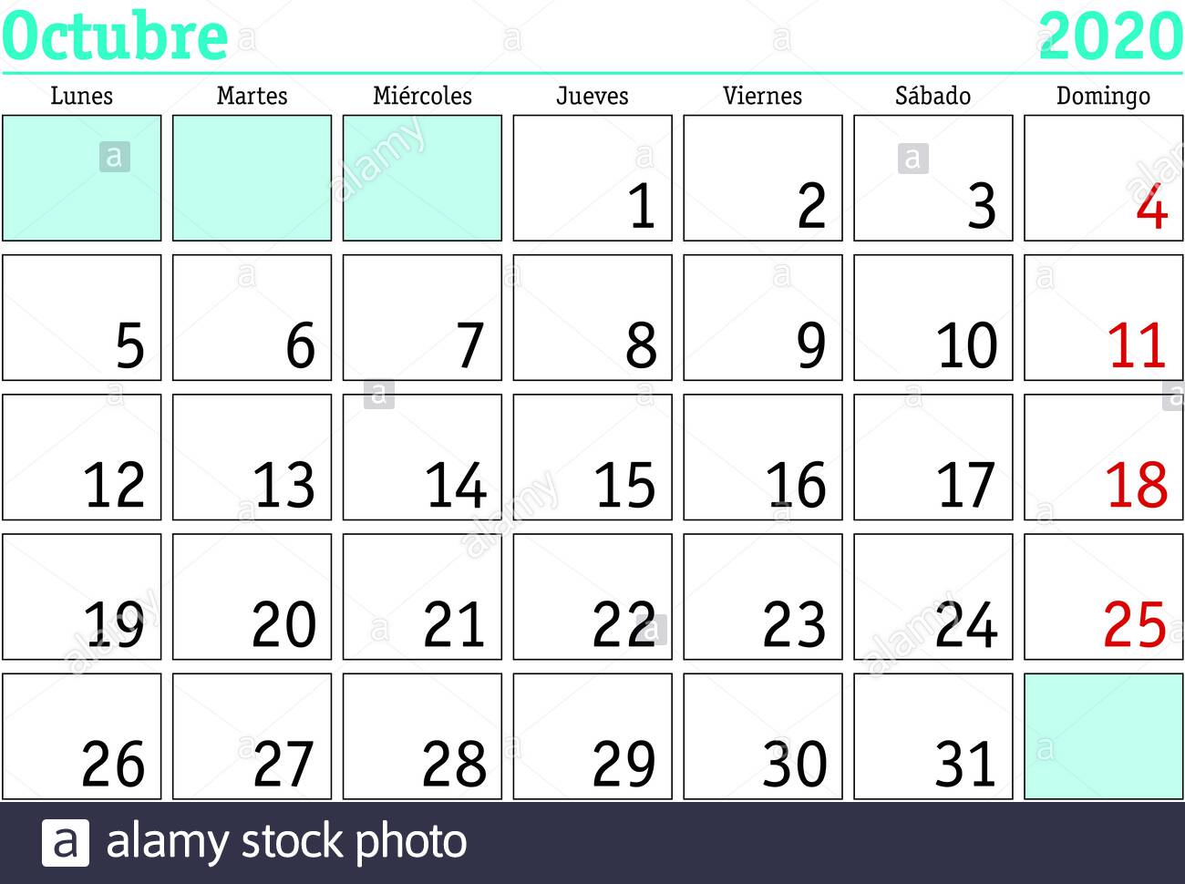 October Month In A Year 2020 Wall Calendar In Spanish Octubre 2020 Calendario 2020 Stock Photo Alamy calendario 1973 chile