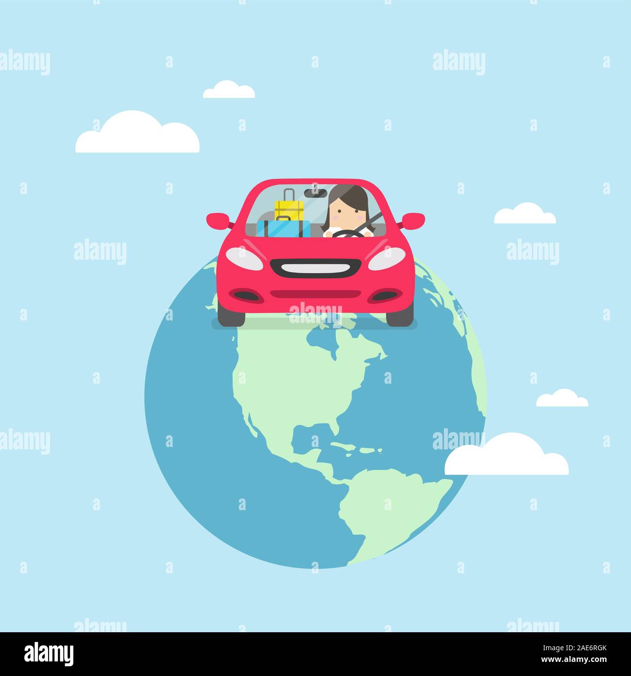 Businesswoman travel around the world by car Stock Vector Image & Art ...