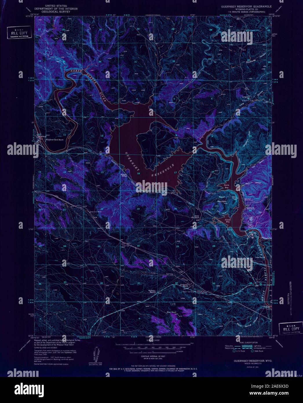 WY Guernsey Reservoir 339735 1951 24000 Inverted Restoration Stock