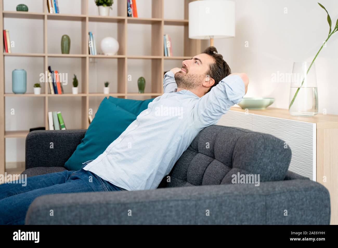 Lazy Day Off Man Resting Sitting On Sofa And Taking A Break Stock
