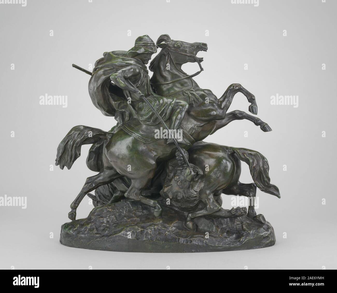 Two Arab Horsemen Killing a Lion; model 1838, cast by 1873 Antoine-Louis Barye, Two Arab Horsemen Killing a Lion, model 1838, cast by 1873 Stock Photo