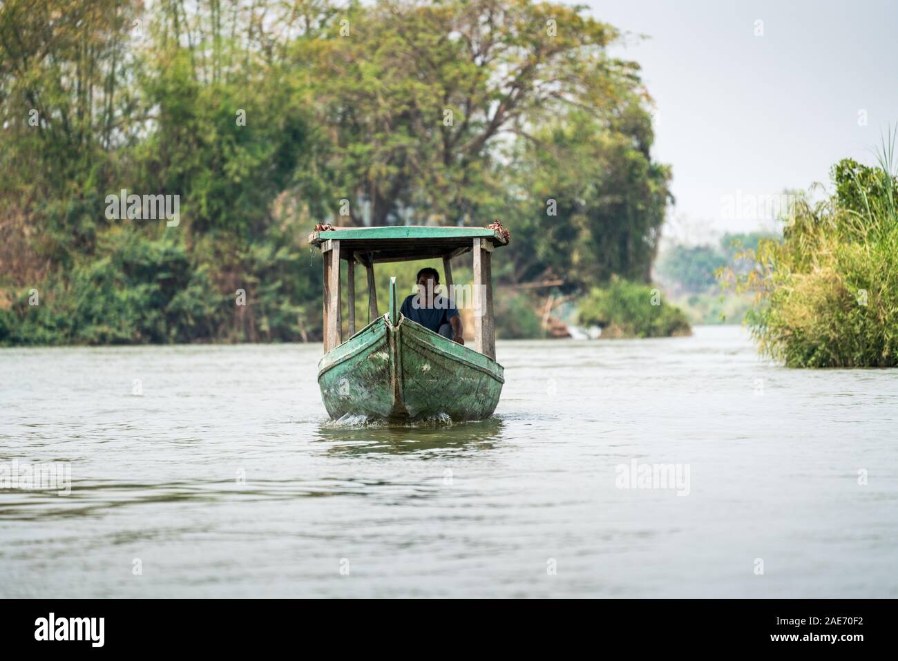 Transport by boat on the Mekong river, Don Det Island, Laos, Asia Stock Photo