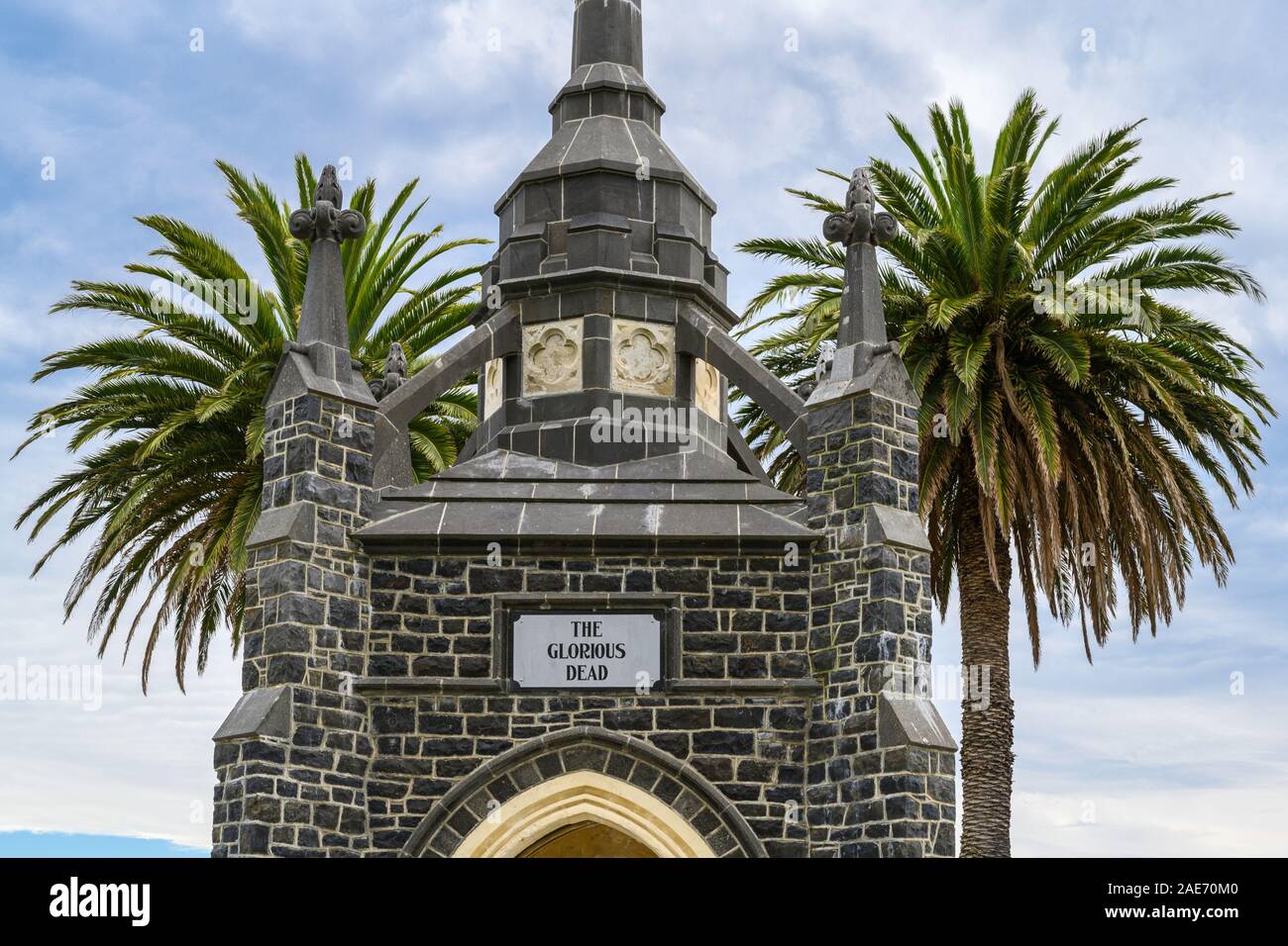 The Peninsula War Memorial (1923) in Akaroa, on New Zealand's South Island. Stock Photo