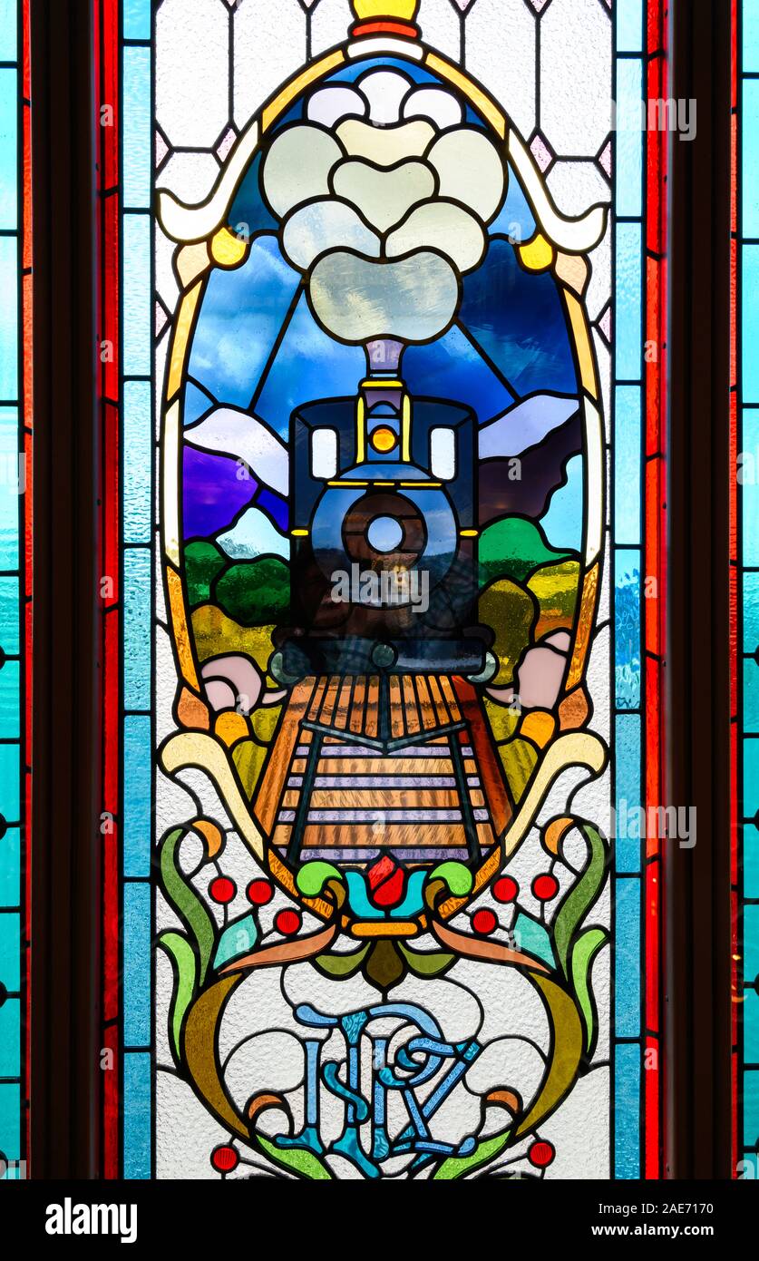Stained glass window (1906) by Smith and Smith Ltd. in Dunedin railway