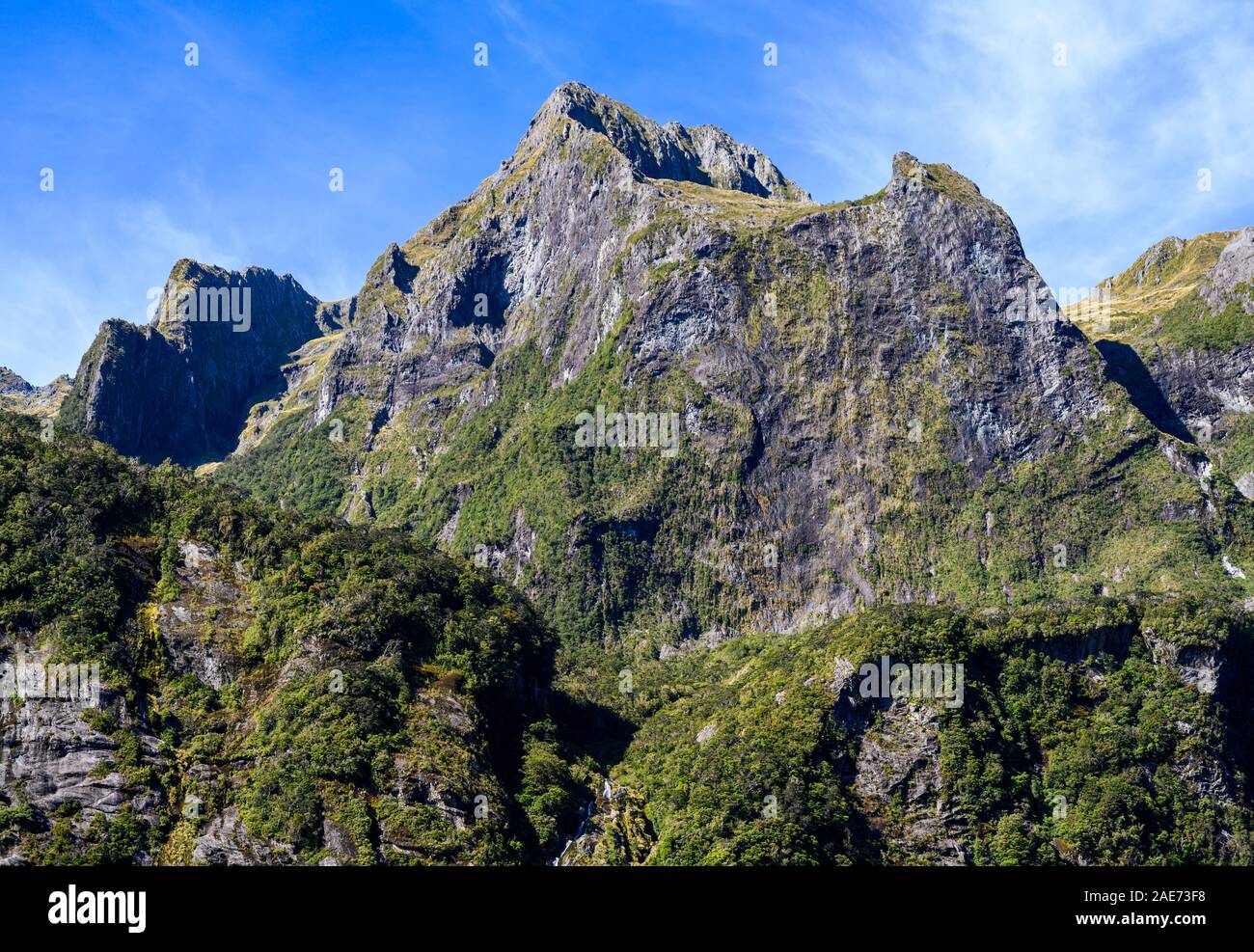 Spectacular fiord scenery in Milford Sound, Fiordland National Park, New Zealand. Stock Photo