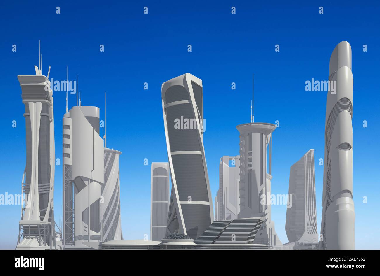 3D illustration Futuristic City against the blue sky Stock Photo - Alamy