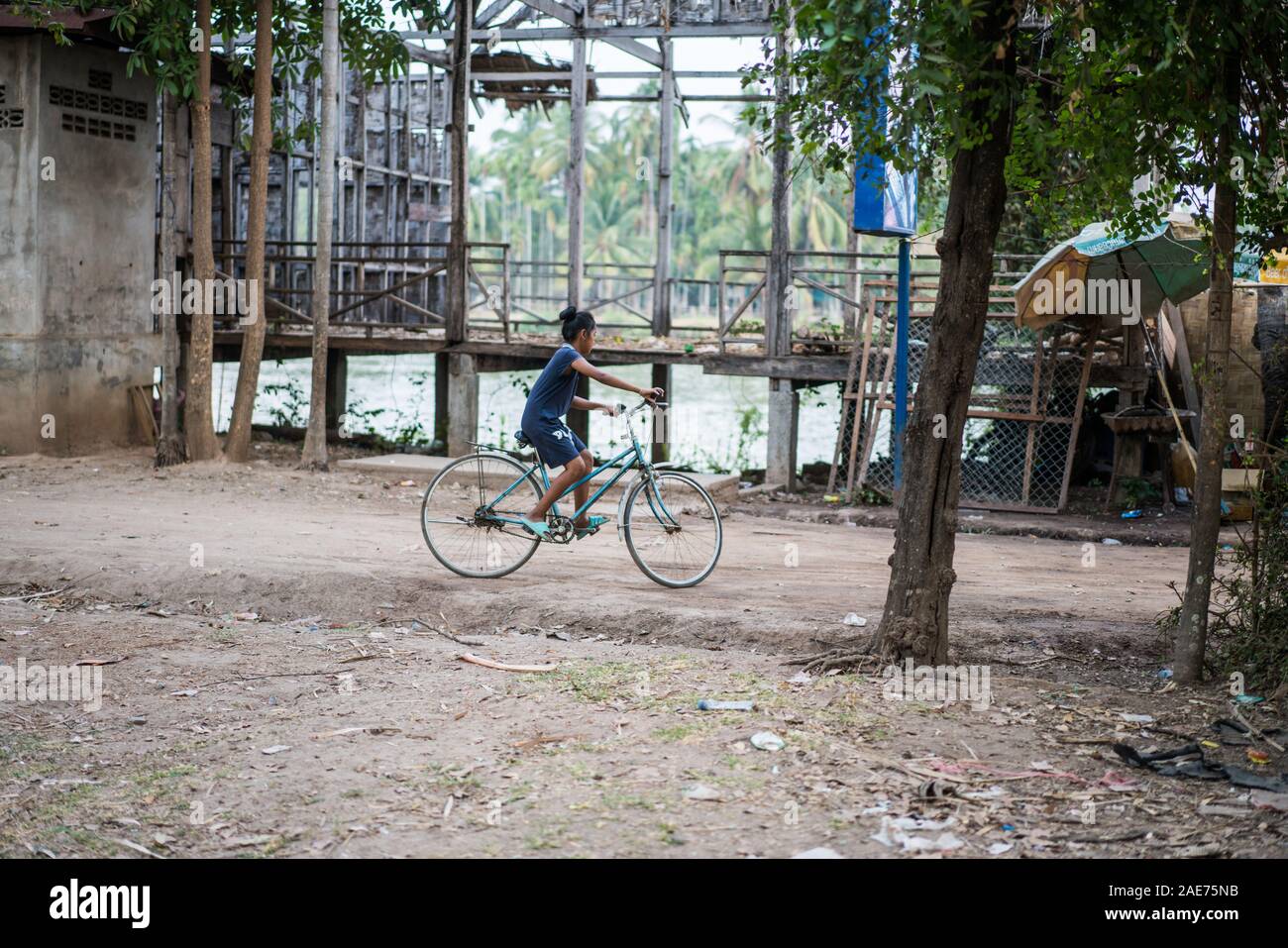 biker on the road, Don det, Laos, Asia Stock Photo