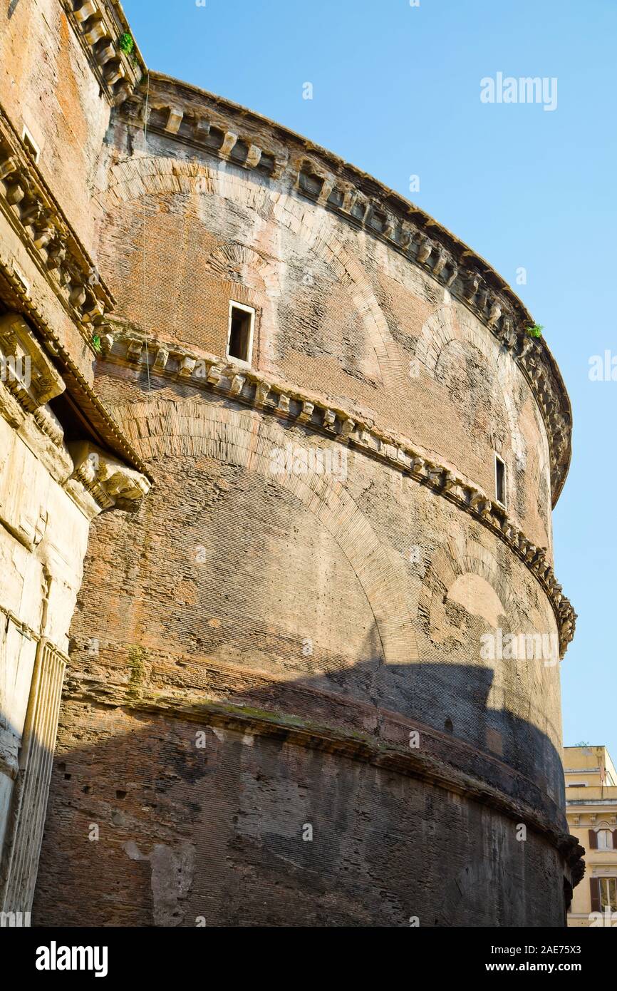 Side view on back part of Pantheon brick construction, Rome Italy Stock Photo