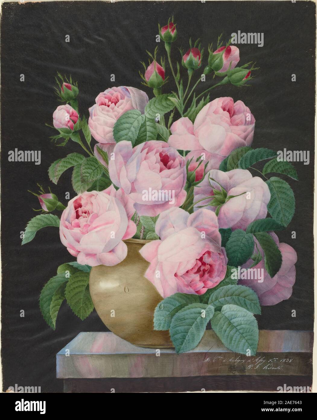 Pierre-Joseph Redouté - Pink Roses in a Vase - 1838 Stock Photo