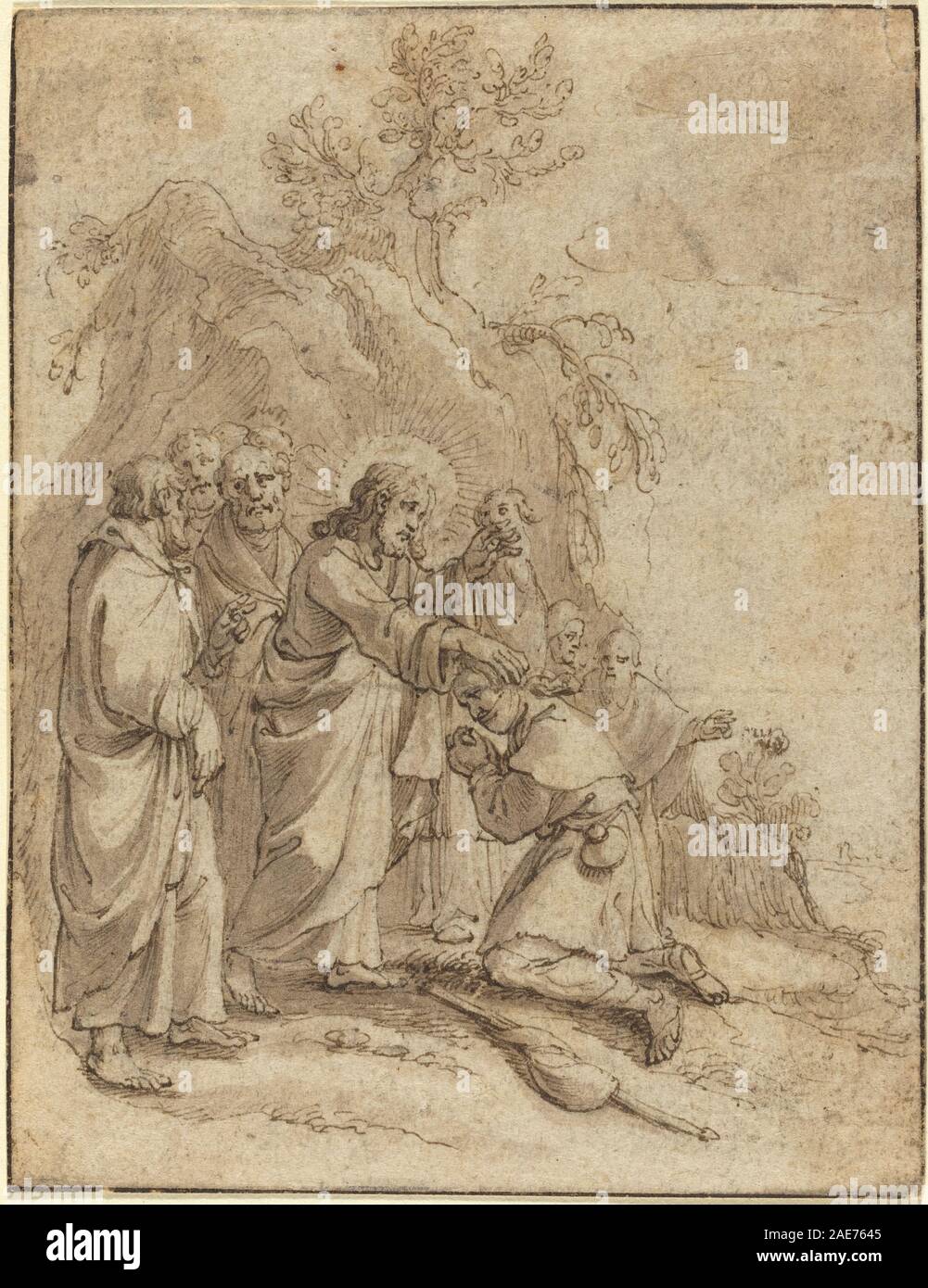 Christ Healing the Leper Attributed to Pieter de Jode I, Christ Healing the Leper Stock Photo