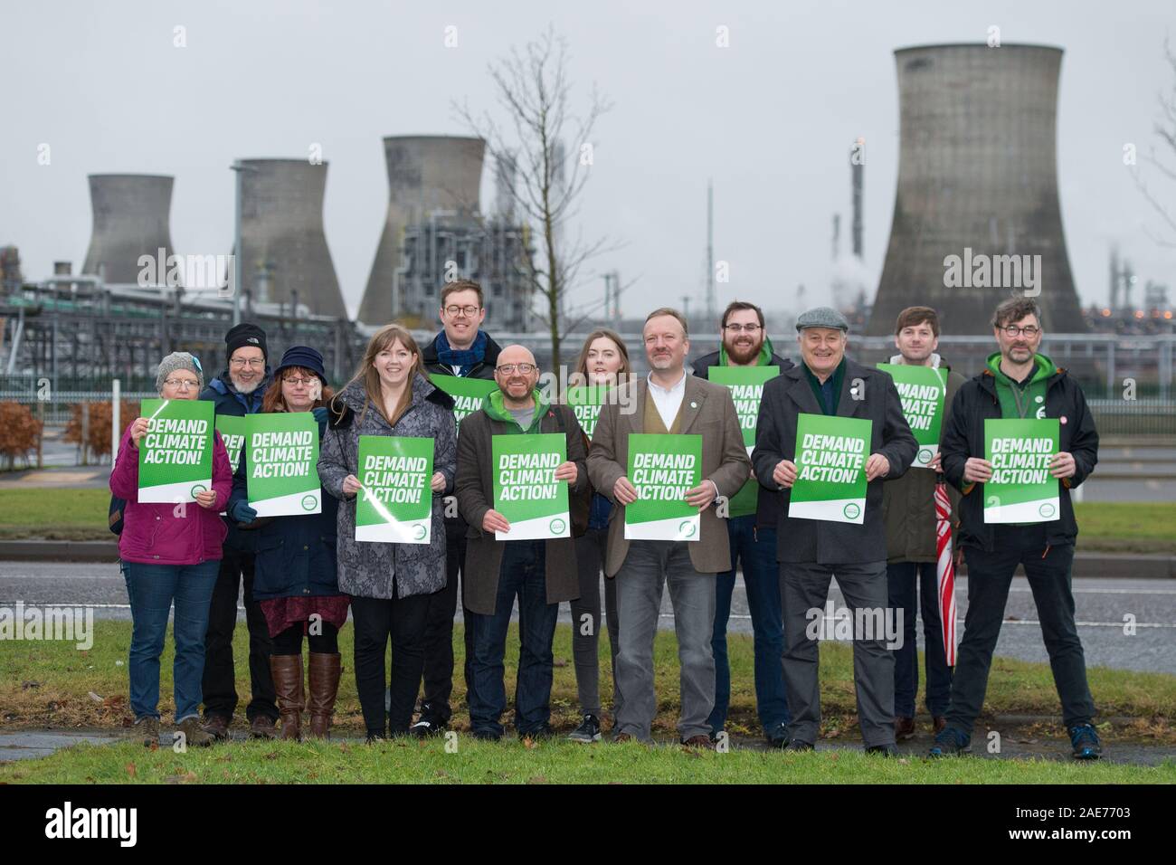 Glasgow, UK. 7 December 2019. Pictured: Patrick Harvie MSP - Co Leader of the Scottish Green Party. Scottish Greens co-leader Patrick Harvie joins Linlithgow and East Falkirk candidate Gillian Mackay for a demonstration outside Scotland’s biggest polluter.  The Scottish Greens are calling for the end of shale gas imports, which bring fracked gas from the US to Grangemouth. Credit: Colin Fisher/Alamy Live News Stock Photo