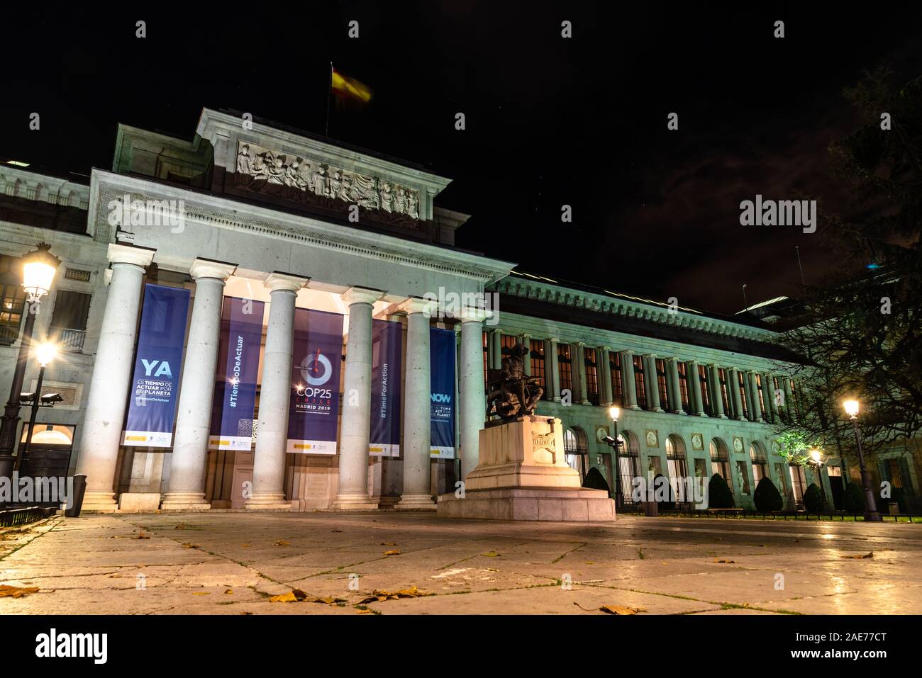 Madrid, Spain - December 5, 2019: Museo del Prado in Madrid. Night view. Stock Photo