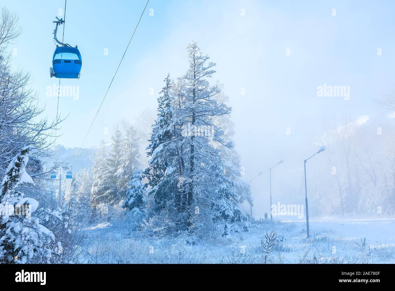 Bansko Bulgaria Winter Ski Resort Panorama With Blue Gondola Lift