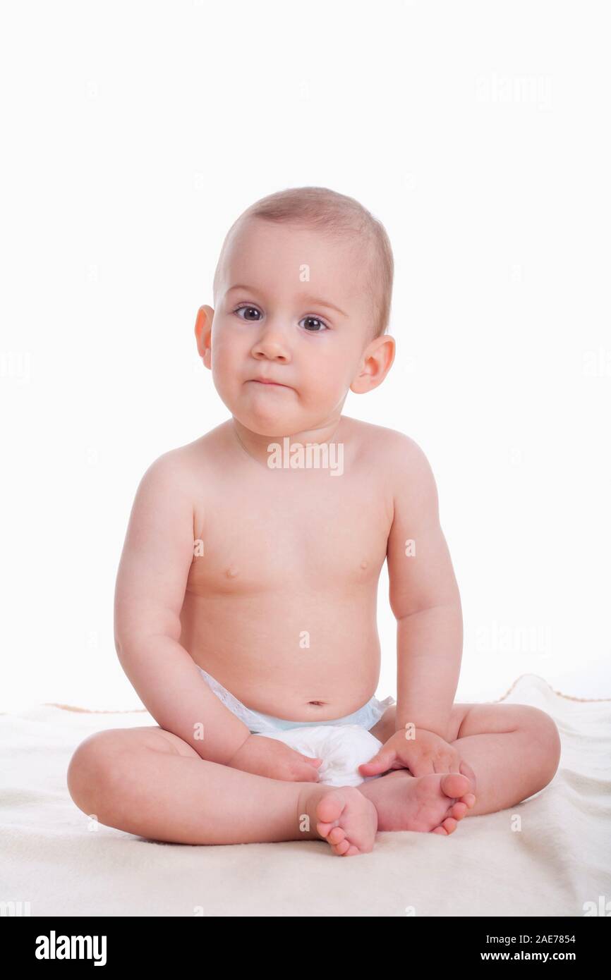 portrait of sweet little baby boy - isolated on white Stock Photo