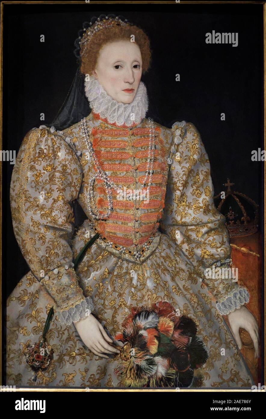 Isabel I de Inglaterra (Elizabeth I), la Reina Virgen (1533-1603). Reina de Inglaterra e Irlanda entre 1558 y 1603. Pintura conocida como 'Retrato de Darnley', 1575-1576. Oleo sobre tabla. Patrón para los futuros retratos de la monarca. Autor desconocido, posiblemente continental (neerlandés). National Portrait Gallery, Londres, Inglaterra. Stock Photo