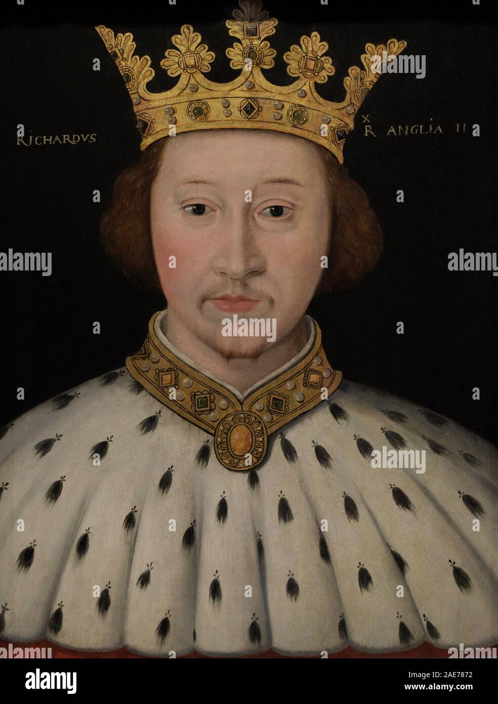 Ricardo II de Inglaterra (1367-1400). También llamado Ricardo de Burdeos. Rey de Inglaterra (1377-1400). Retrato. Autor desconocido. Oleo sobre tabla, 1597-1618. National Portrait Gallery. Londres, Inglaterra. Stock Photo