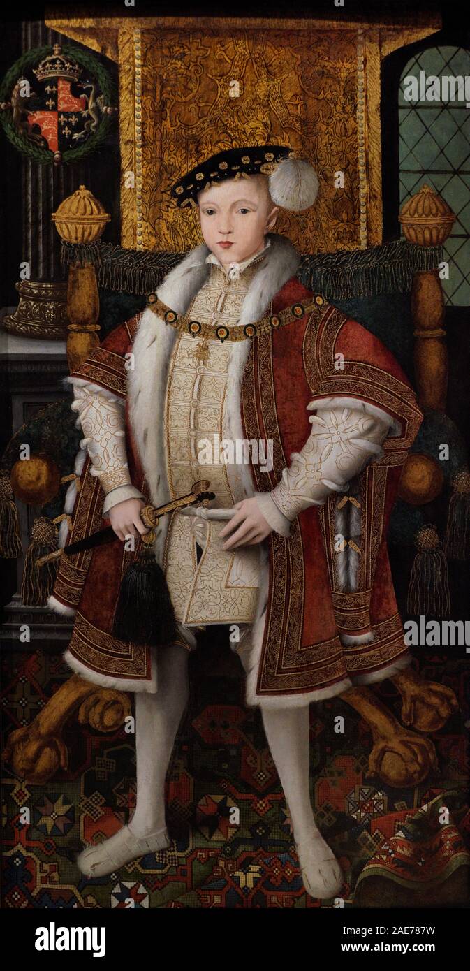 Eduardo VI de Inglaterra (1537-1553). Rey de Inglaterra e Irlanda (1547-1553). Dinastía Tudor. Retrato realizado en el taller asociado con el Maestro John. Oleo sobre tabla, h. 1547. National Portrait Gallery. Londres. Inglaterra. Stock Photo