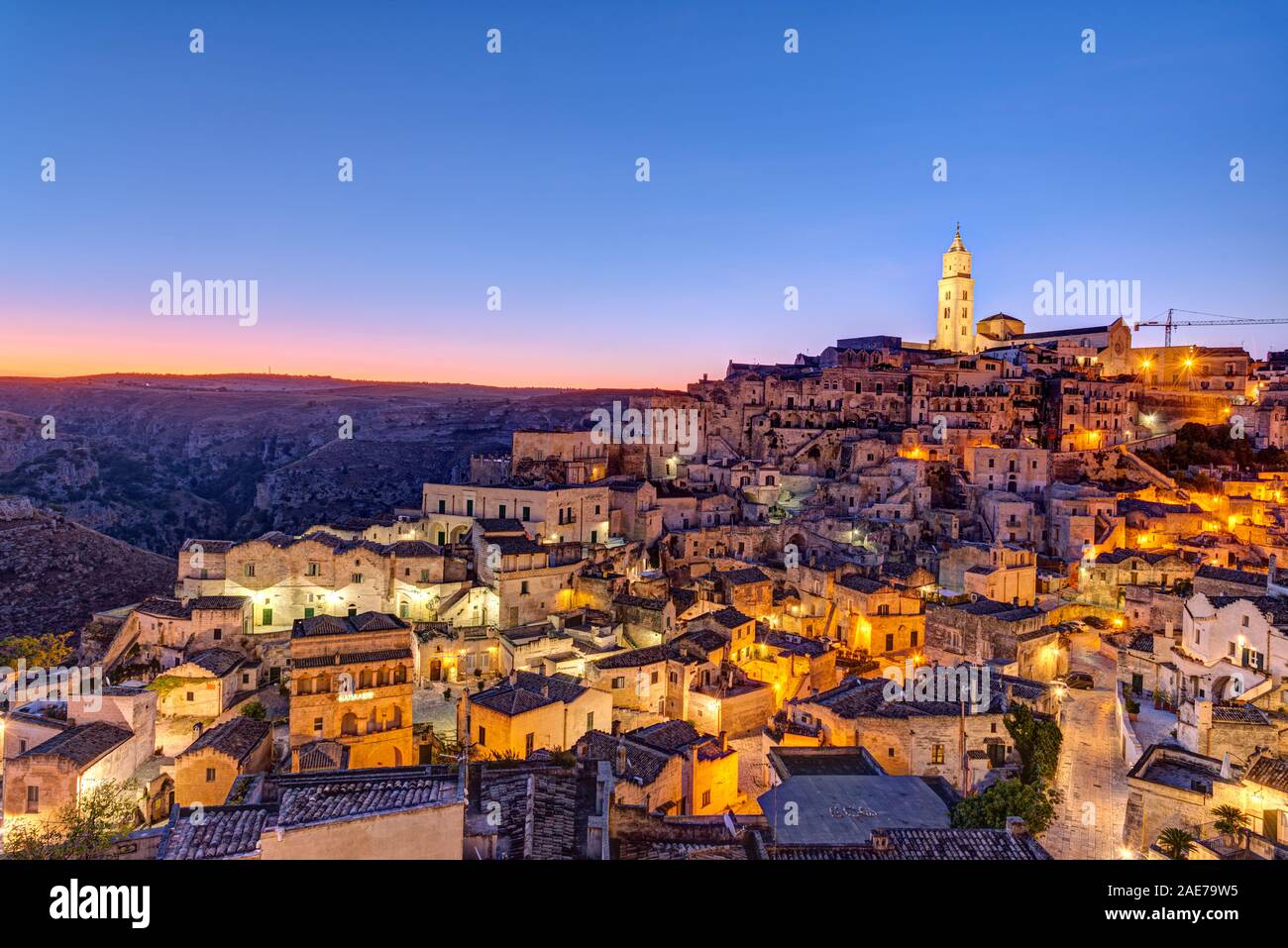 The old town of Matera in southern Italy before sunrise Stock Photo