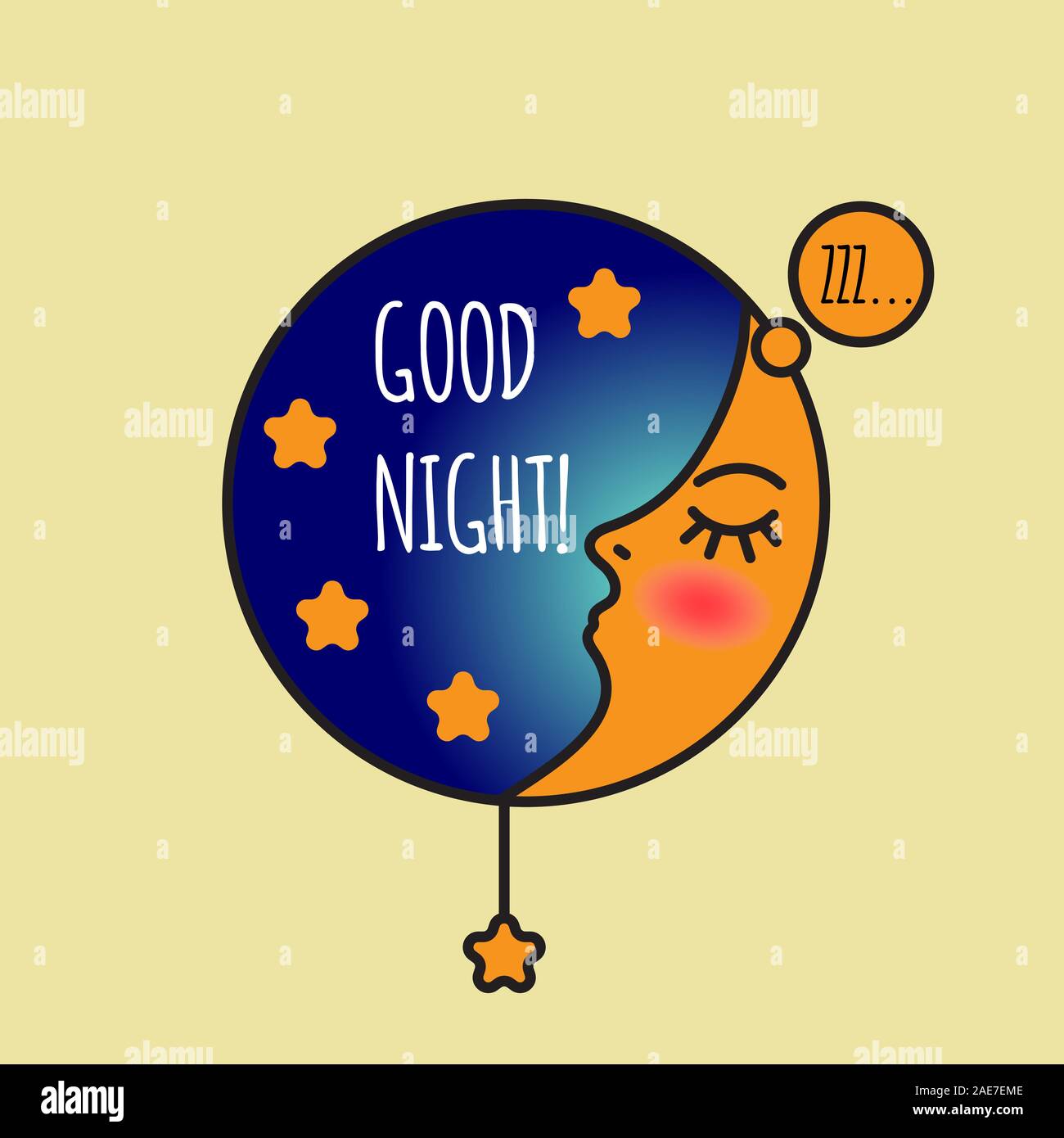 Sleeping Moon With Stars Cute Baby Night Illustration Good Night