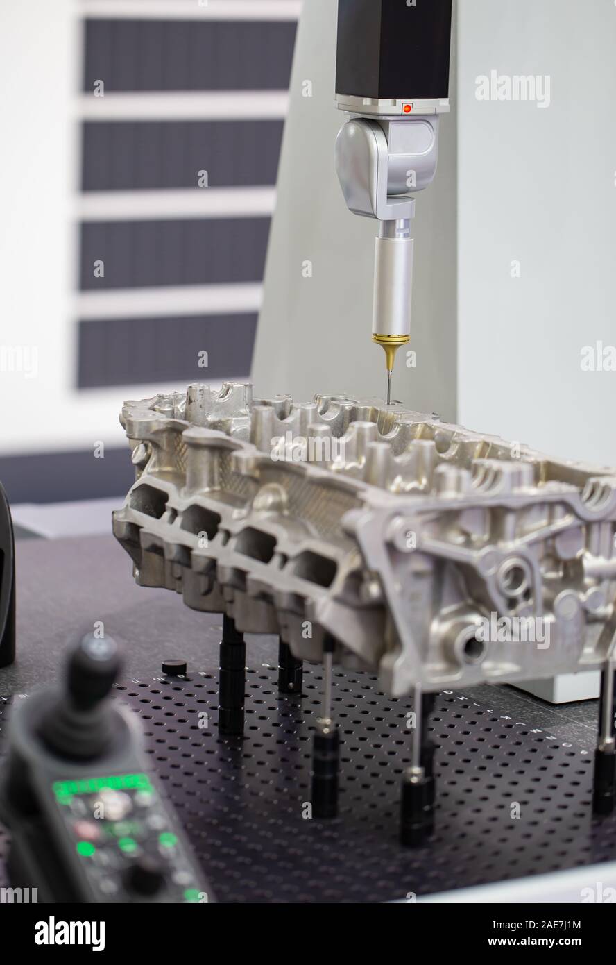 CMM Coordinate Measuring Dimension Machine inspecting engine part Stock