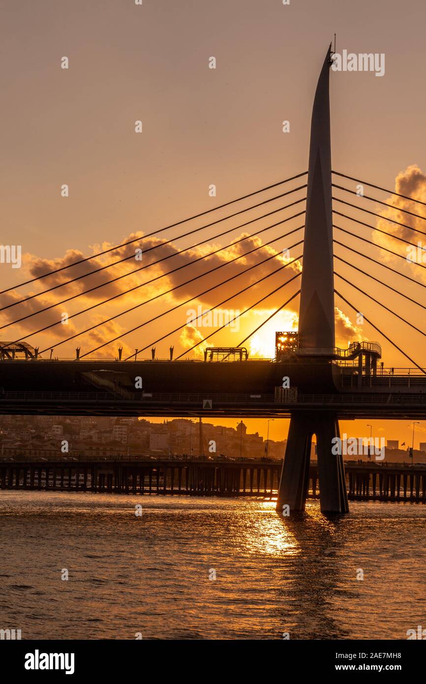 Cityscape of with Ataturk Bridge at sunset in Istanbul, Turkey. Stock Photo