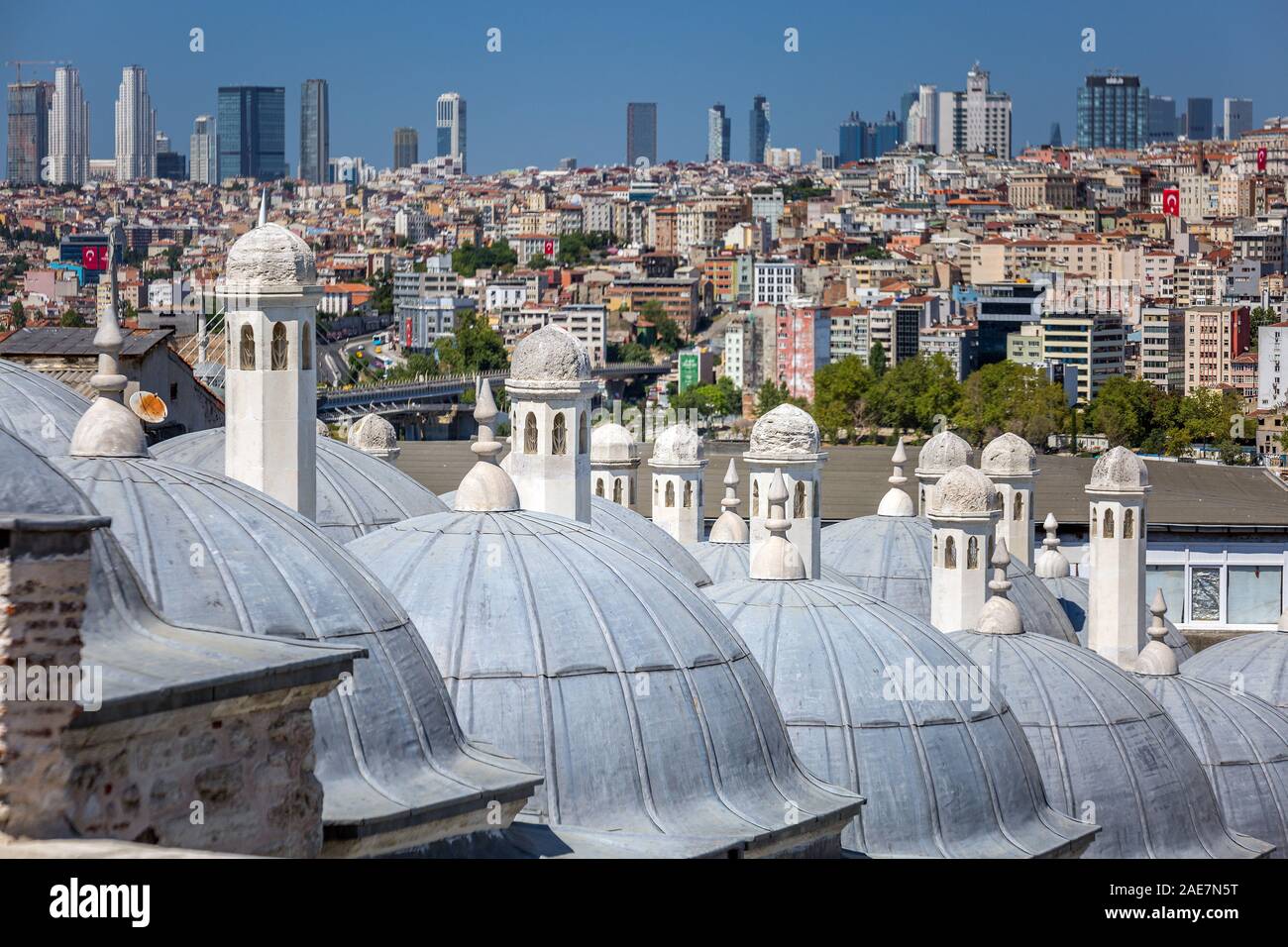 Suleymaniye Bath roofs with city panorama at Istanbul Turkey Stock ...