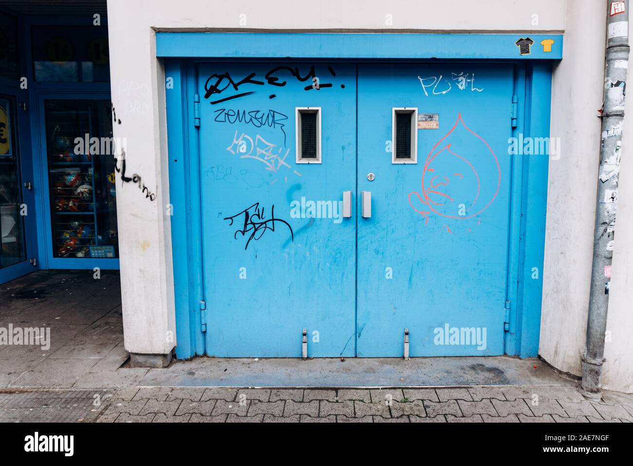 Painted door to the garage. Old doors in the garage Stock Photo Alamy