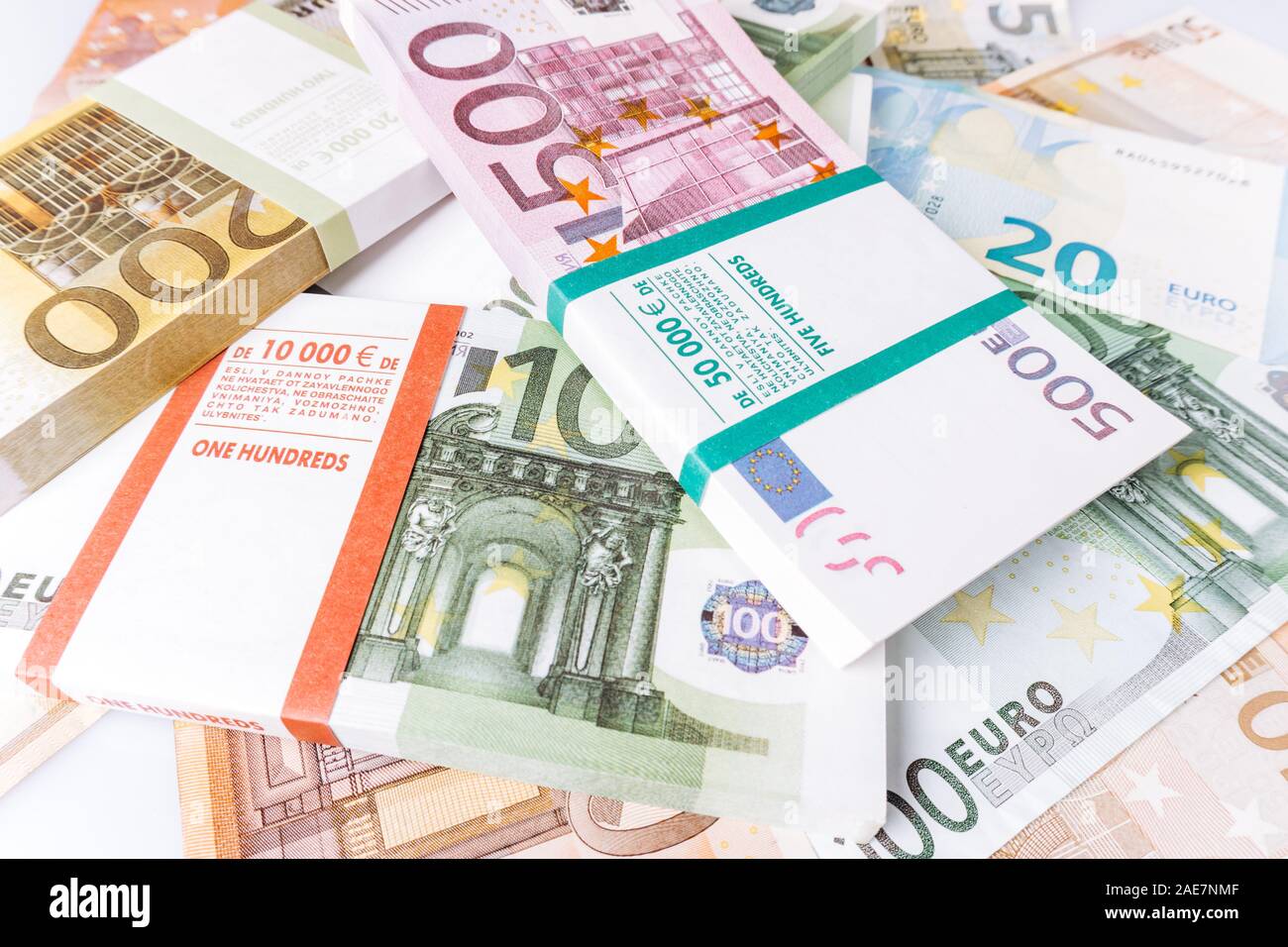 Lots of Euro notes. Euro banknotes on the table. Stock Photo