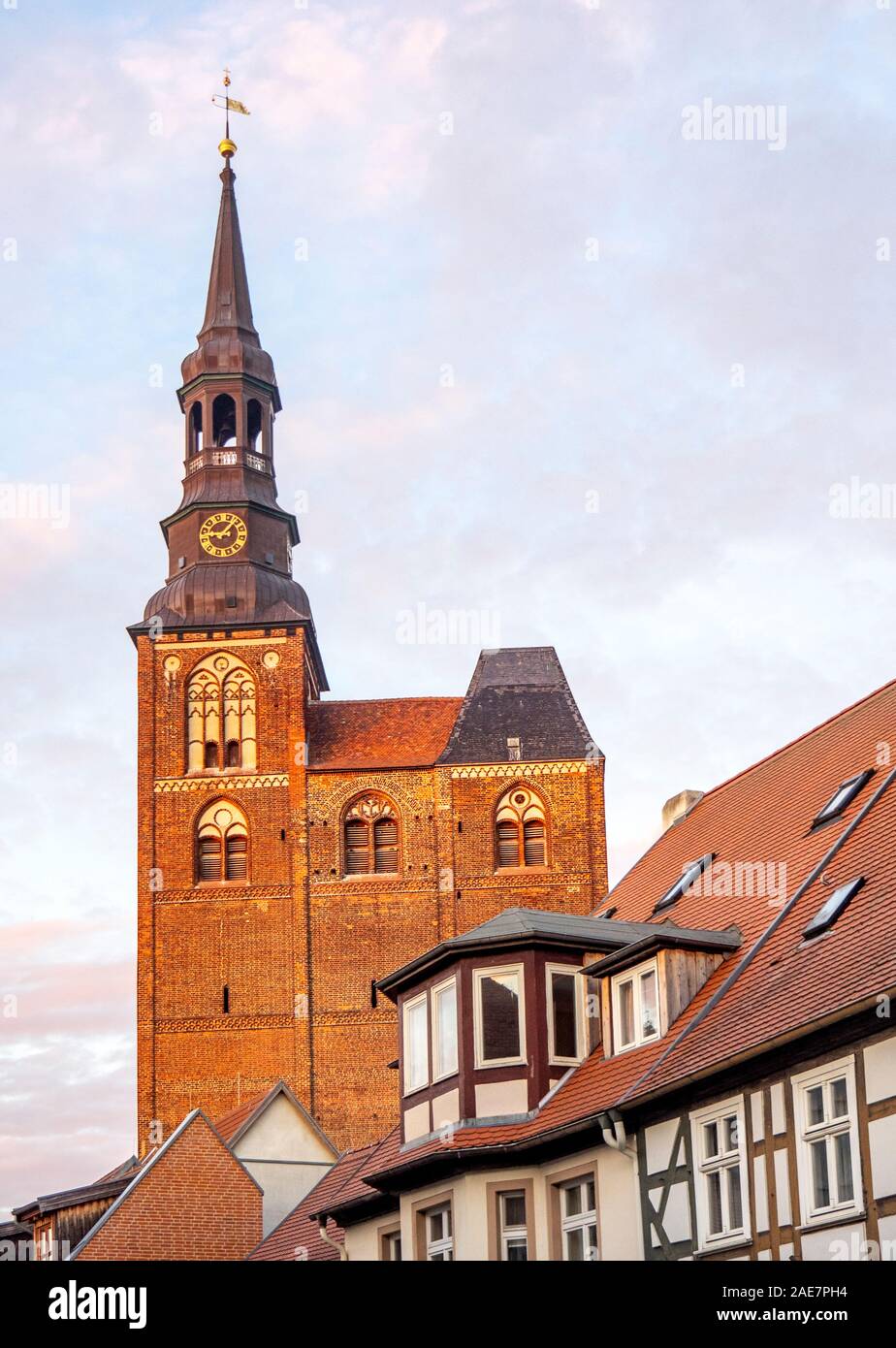 Brick Gothic St Stephens Church in historic Altstadt Tangermünde Saxony-Anhalt Germany. Stock Photo