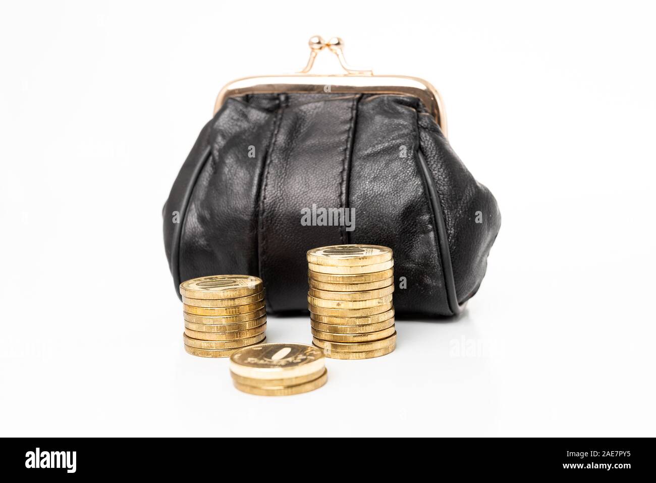 Purse with money isolated on white background Stock Photo - Alamy
