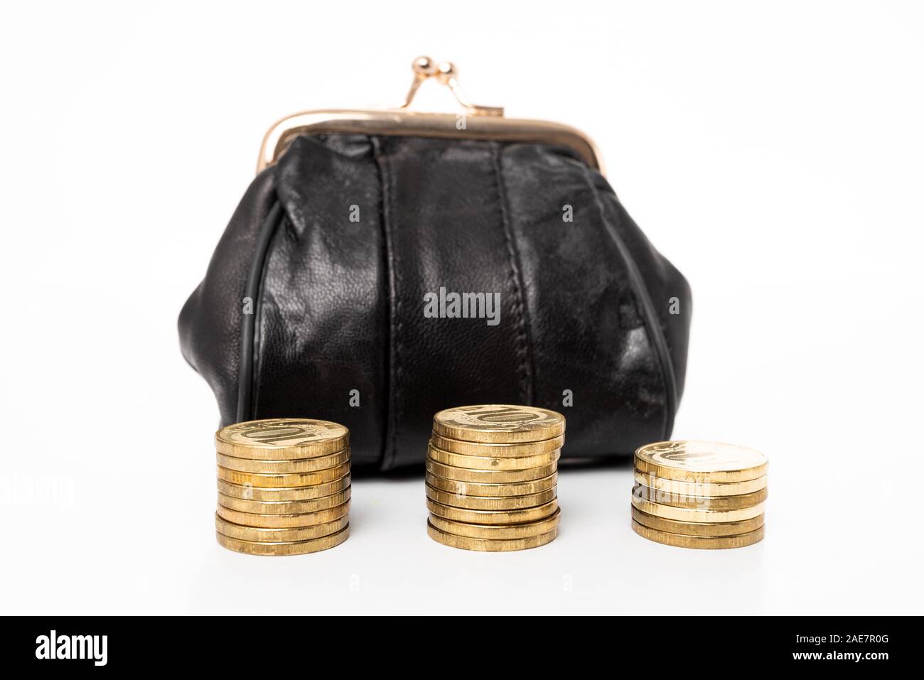 Purse with money isolated on white background Stock Photo - Alamy