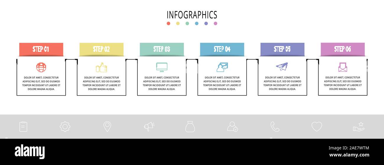 Vector infographic flat template. Rectangles for six diagrams, graph ...