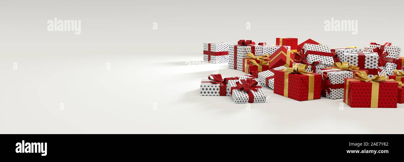 Christmas Background with xmas presents, Red and White Gift boxes ...