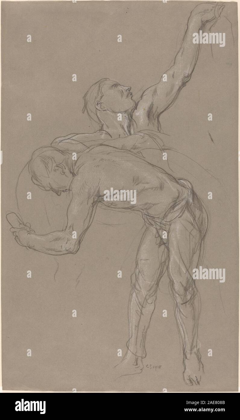 Charles Hazelwood Shannon (British, 1863 - 1937 ), Two Male Figures: Study for The Good Samaritan, 1918, black and white chalk on gray laid paper, Collection of Mr. and Mrs. John Jay Ide 1999.40.2 Charles Hazelwood Shannon, Two Male Figures- Study for The Good Samaritan, 1918 Stock Photo