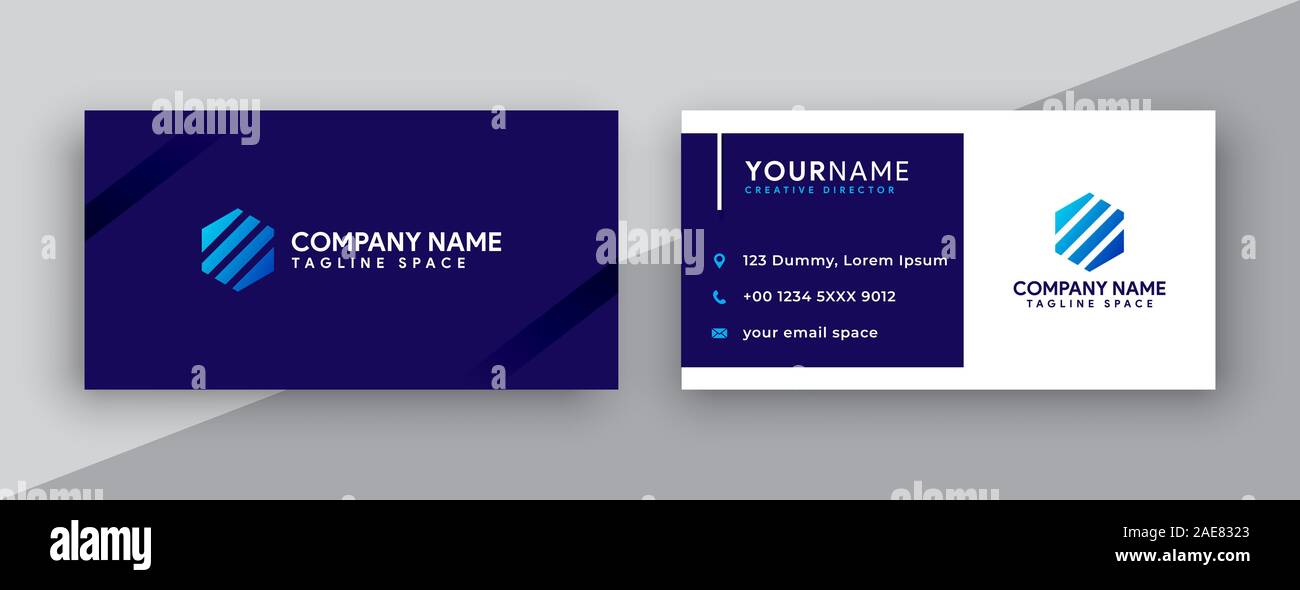 modern business card design . double sided business card design template . blue business card inspiration Stock Photo