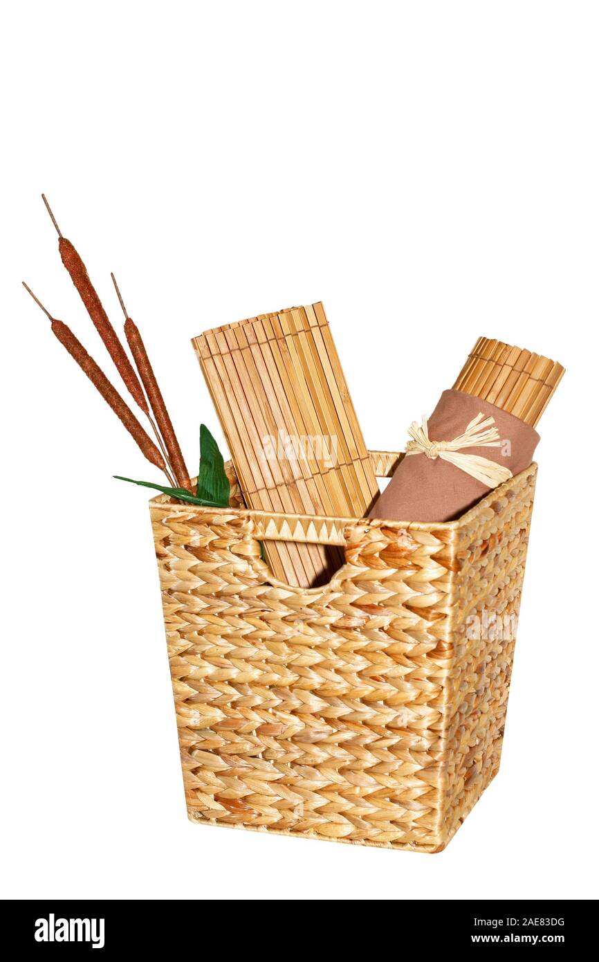 Reed basket with bamboo cane and rattan Stock Photo Alamy